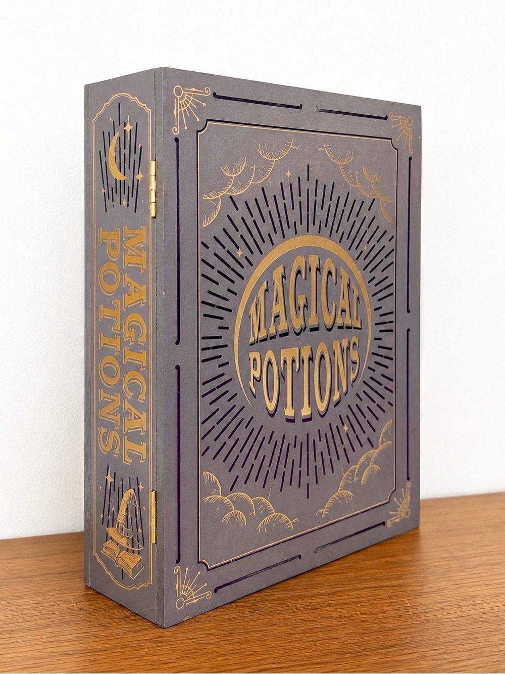 Target Bullseye Halloween “Magical Potions” Dark Grey & Gold Wood Storage Book